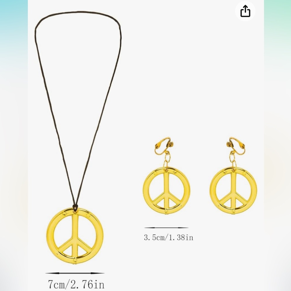 NWT 5pc Hippie Costume Set Dress Disco Peace Necklace Earrings Headband socks - Picture 3 of 6